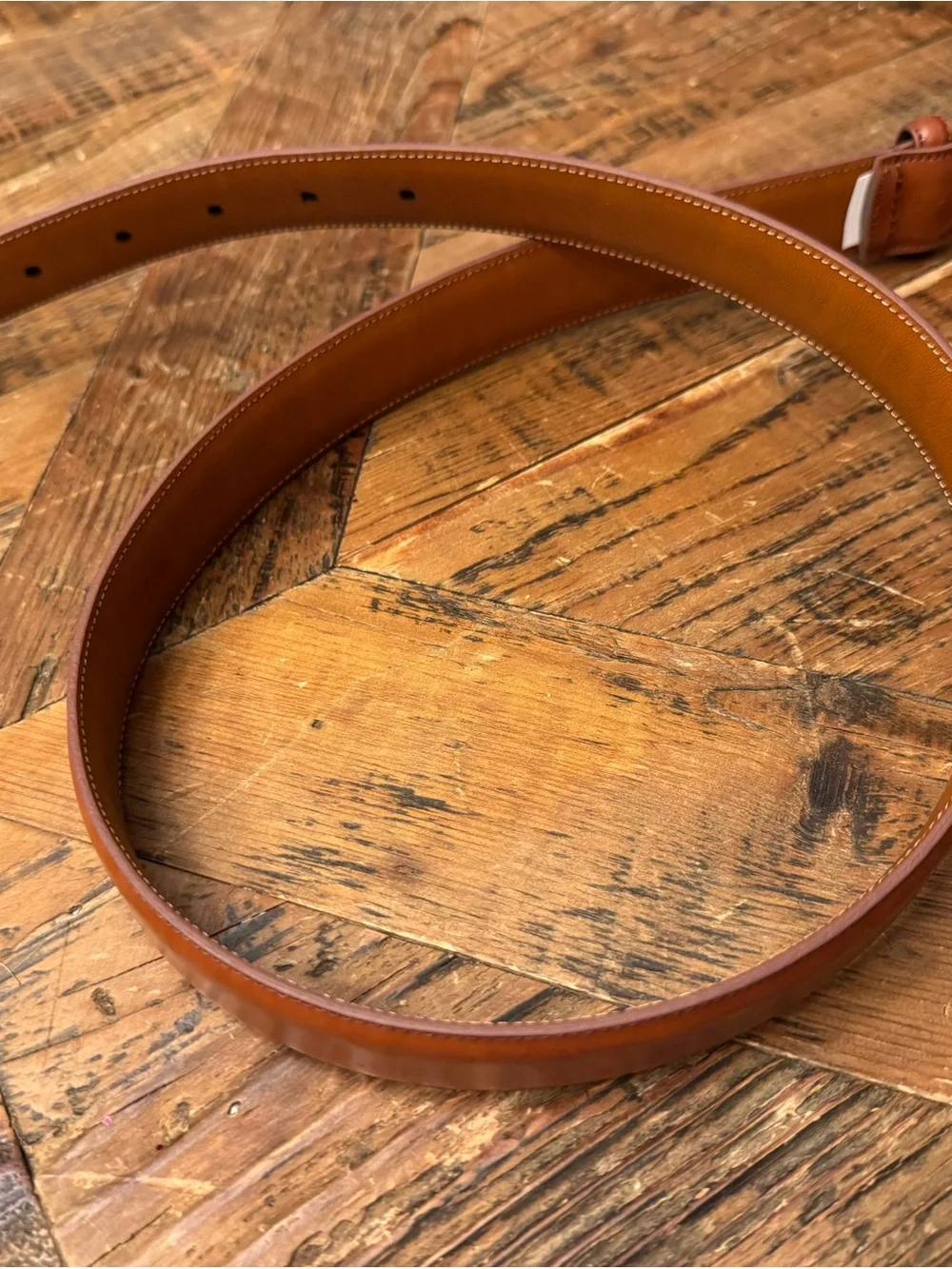 Jos. A. Bank Men's Brown Leather Dress Belt with Silver Buckle